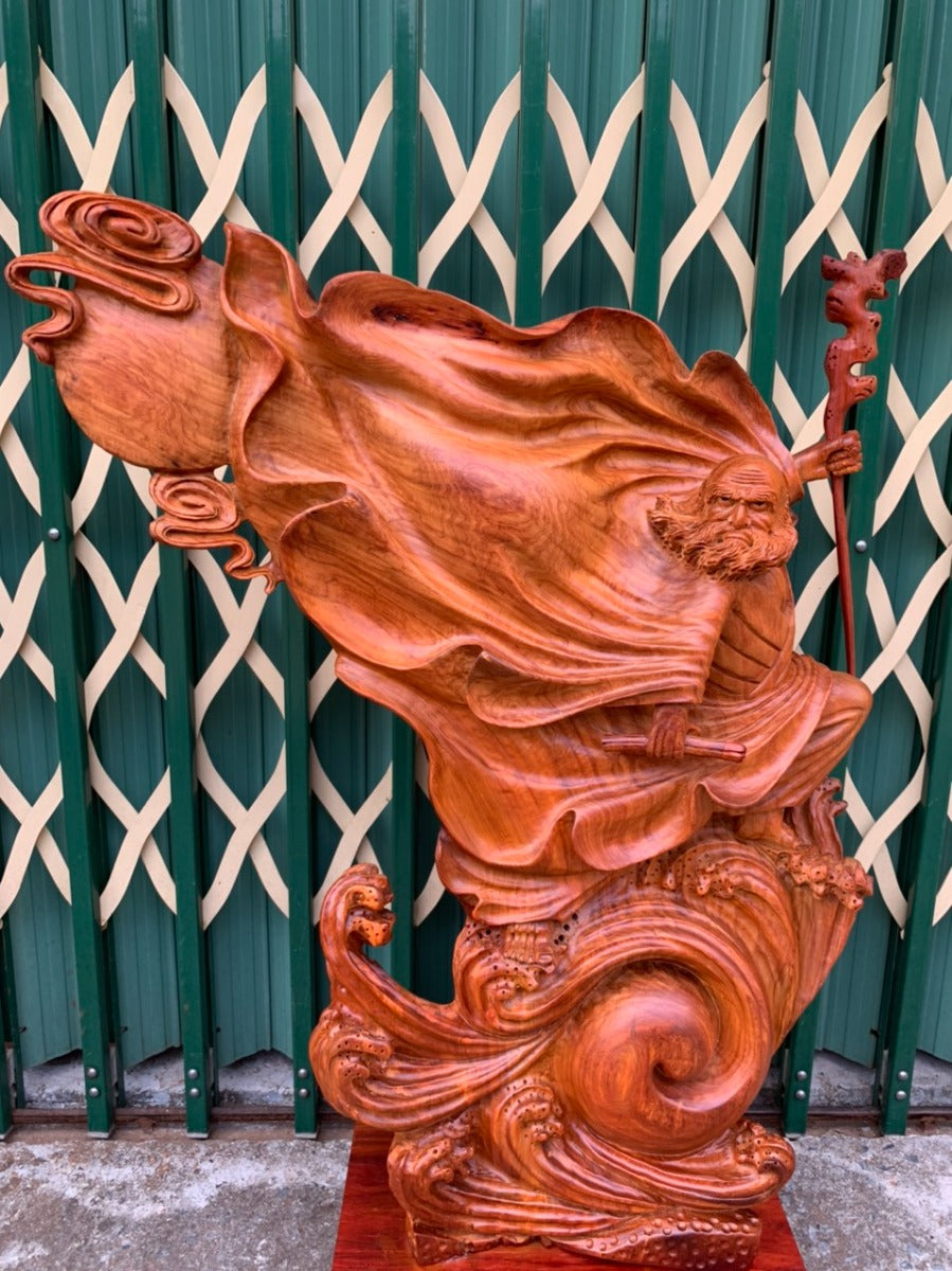Tượng Đạt Ma Sư Tổ Bay Qua Sông Tuyệt Đỉnh - Gỗ Hương Ta Liền Khối