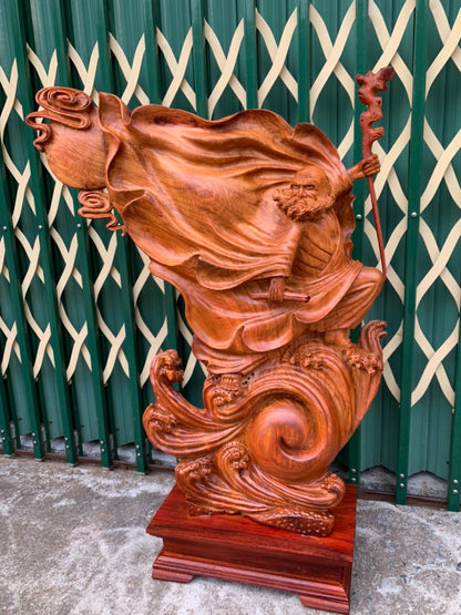 Tượng Đạt Ma Sư Tổ Bay Qua Sông Tuyệt Đỉnh - Gỗ Hương Ta Liền Khối