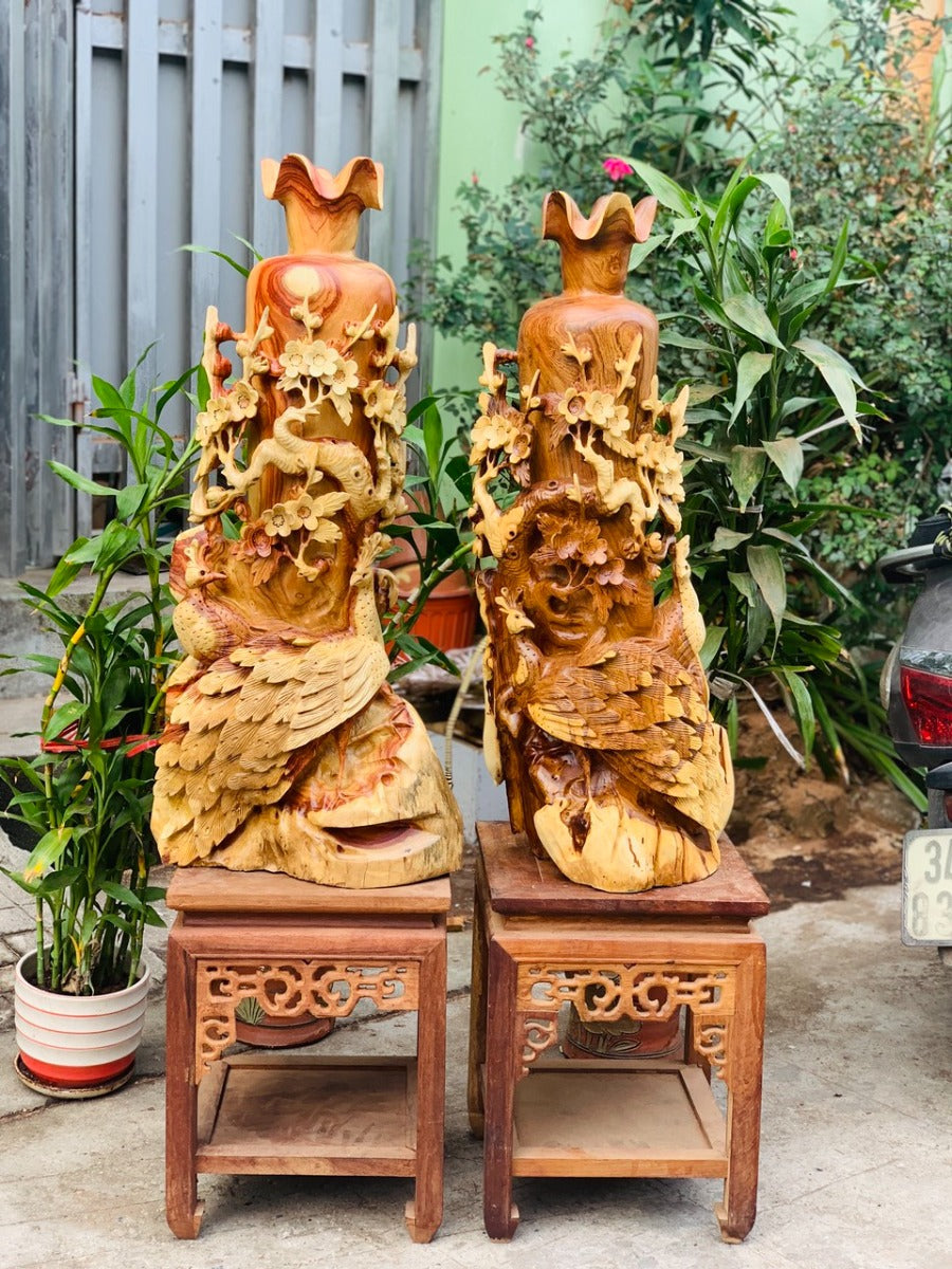 Bình chim công gõi hương ta cao 77 và đôn 40
