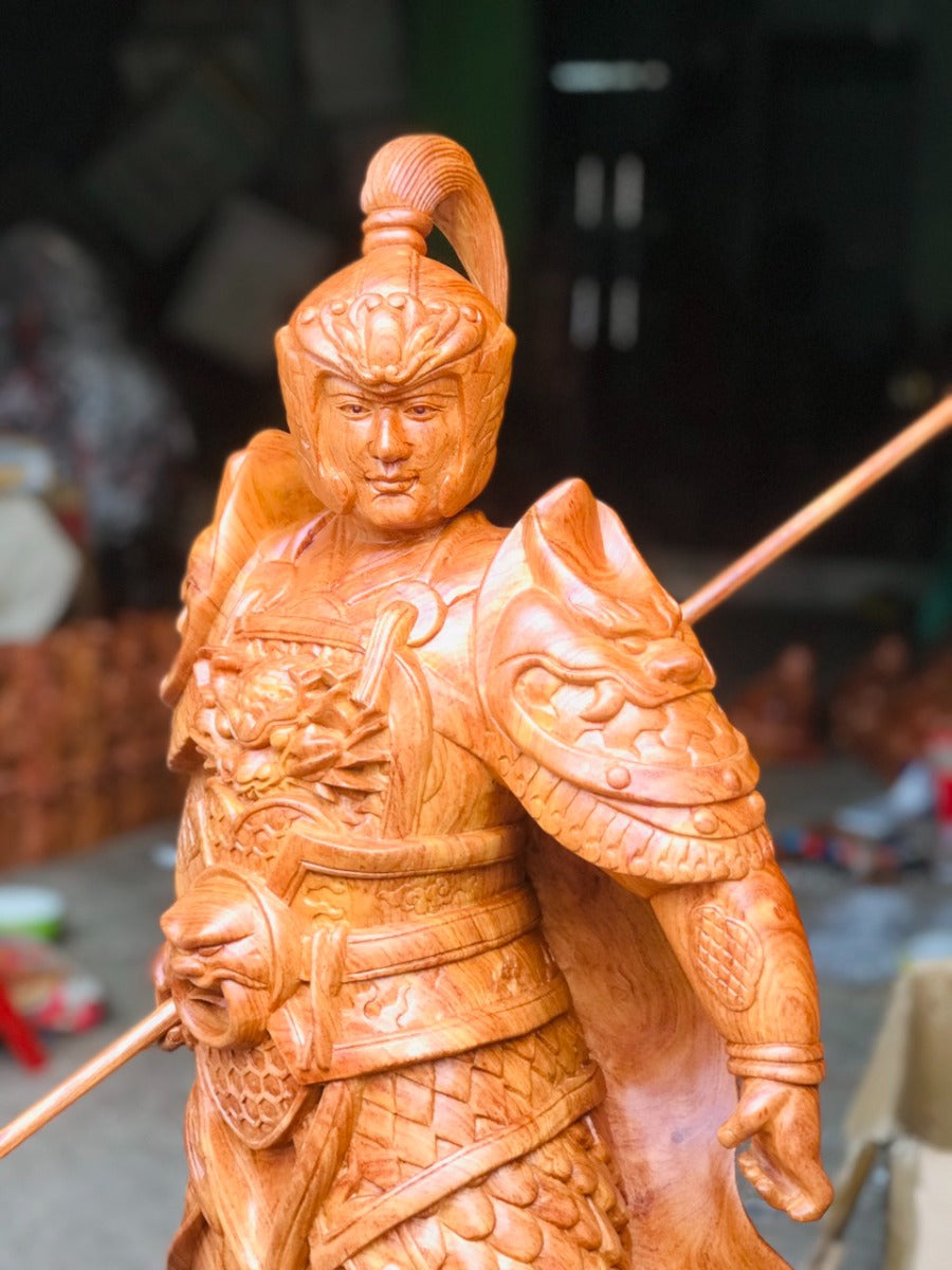 Tượng Gỗ Triệu Tử Long - Triệu Vân Đứng Đế Hổ Phù Cao 60