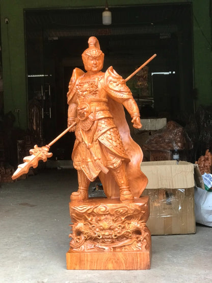 Tượng Gỗ Triệu Tử Long - Triệu Vân Đứng Đế Hổ Phù Cao 60
