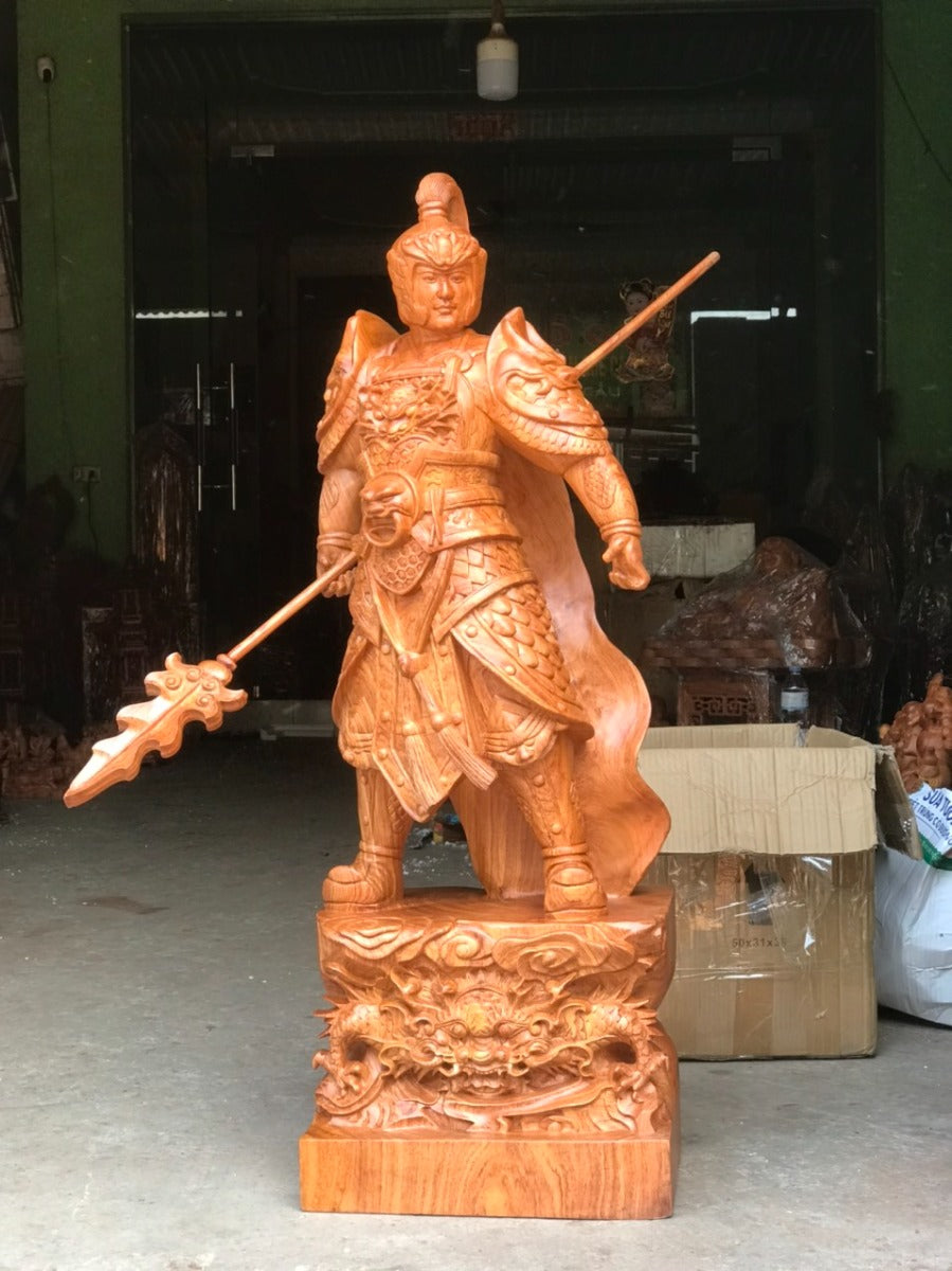 Tượng Gỗ Triệu Tử Long - Triệu Vân Đứng Đế Hổ Phù Cao 60