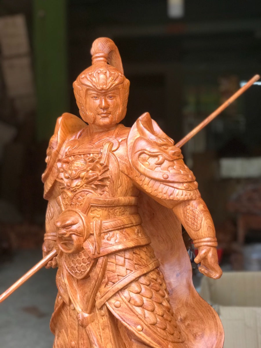 Tượng Gỗ Triệu Tử Long - Triệu Vân Đứng Đế Hổ Phù Cao 60