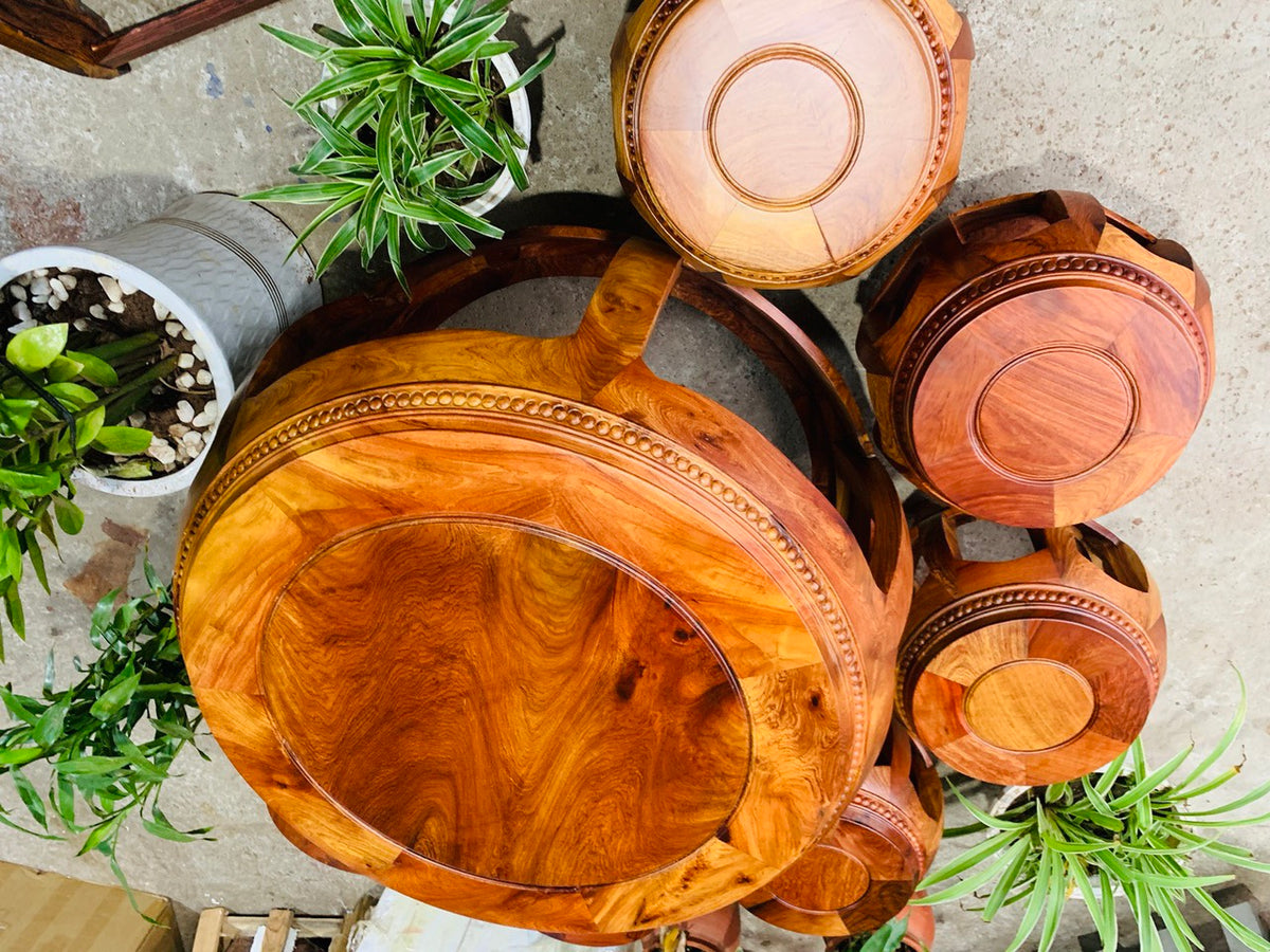 Bộ Bàn Và Đô Tròn Gỗ Hương Ta
