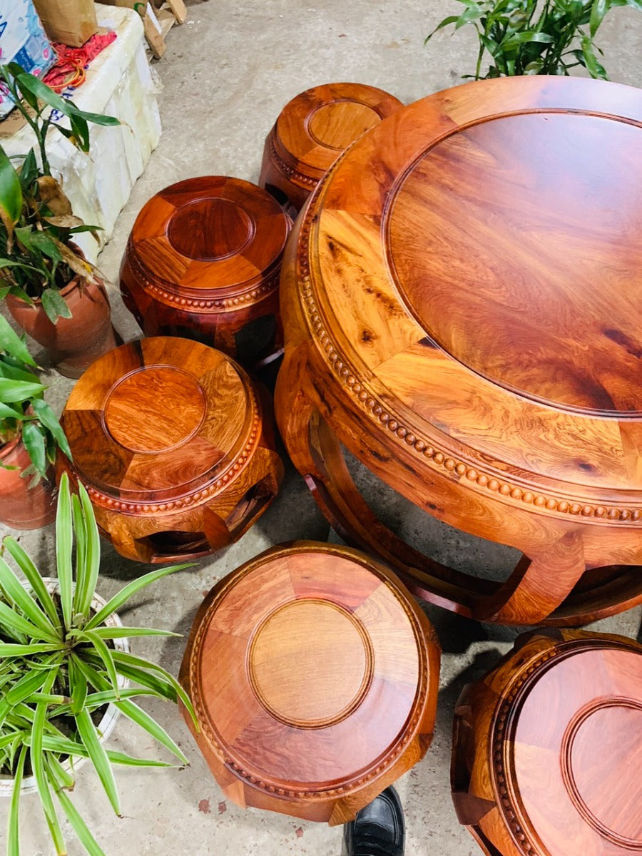Bộ Bàn Và Đô Tròn Gỗ Hương Ta
