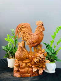 Tượng Con Gà - Gia đình gà gỗ hương ta