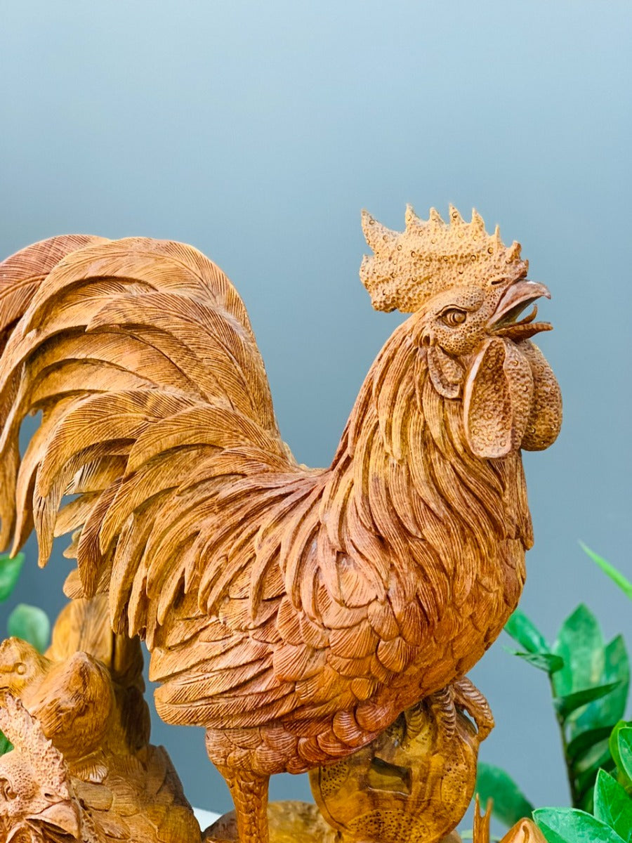 Tượng Con Gà - Gia đình gà gỗ hương ta
