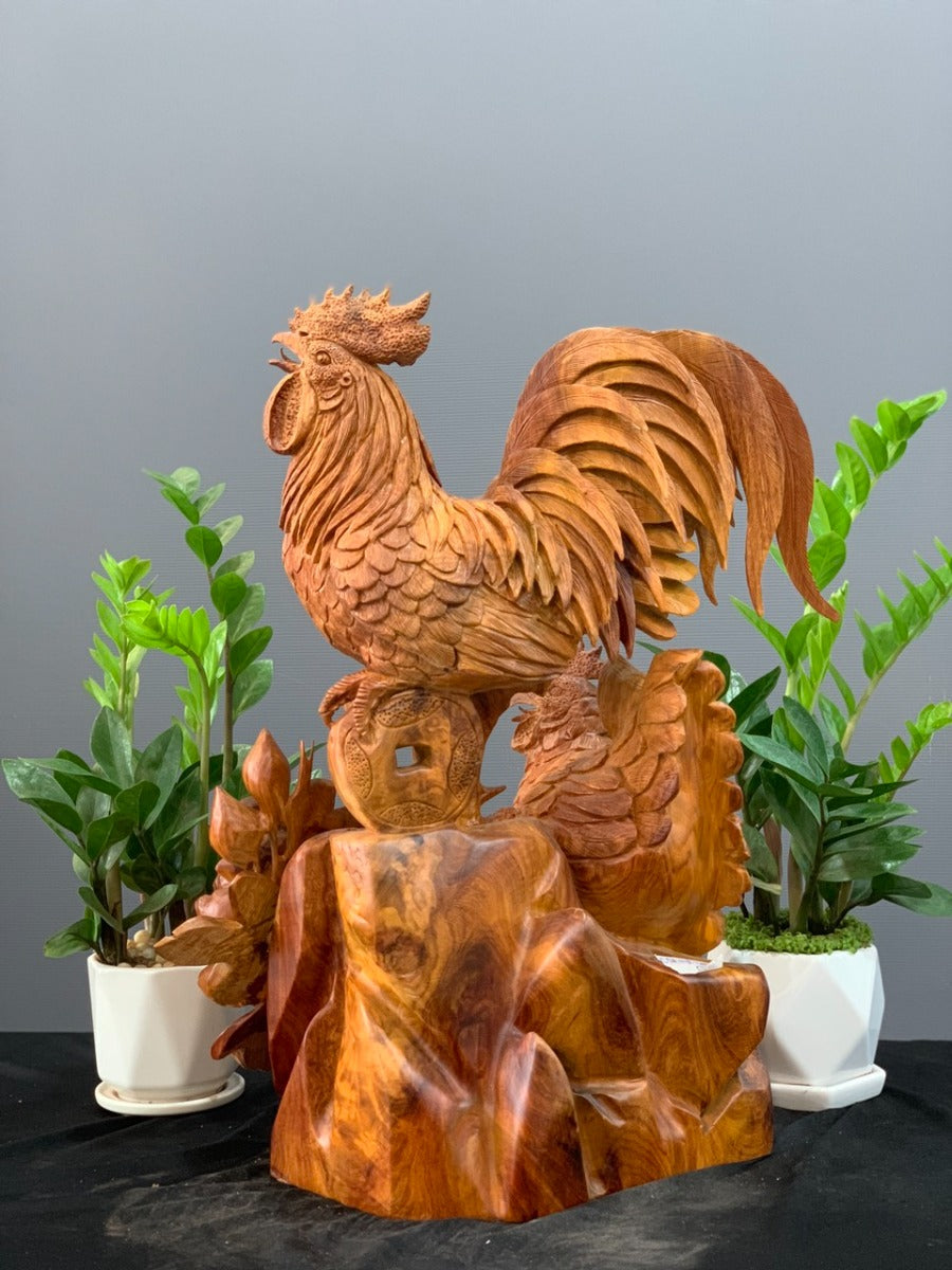 Tượng Con Gà - Gia đình gà gỗ hương ta