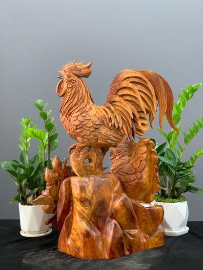 Tượng Con Gà - Gia đình gà gỗ hương ta