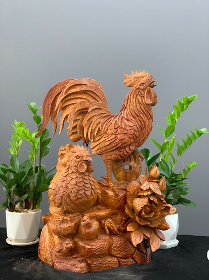 Tượng Con Gà - Gia đình gà gỗ hương ta