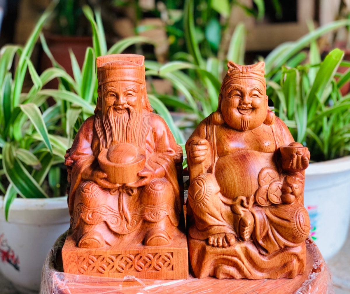 Bộ Tượng Thần Tài - Thổ Địa Gỗ Hương Đá