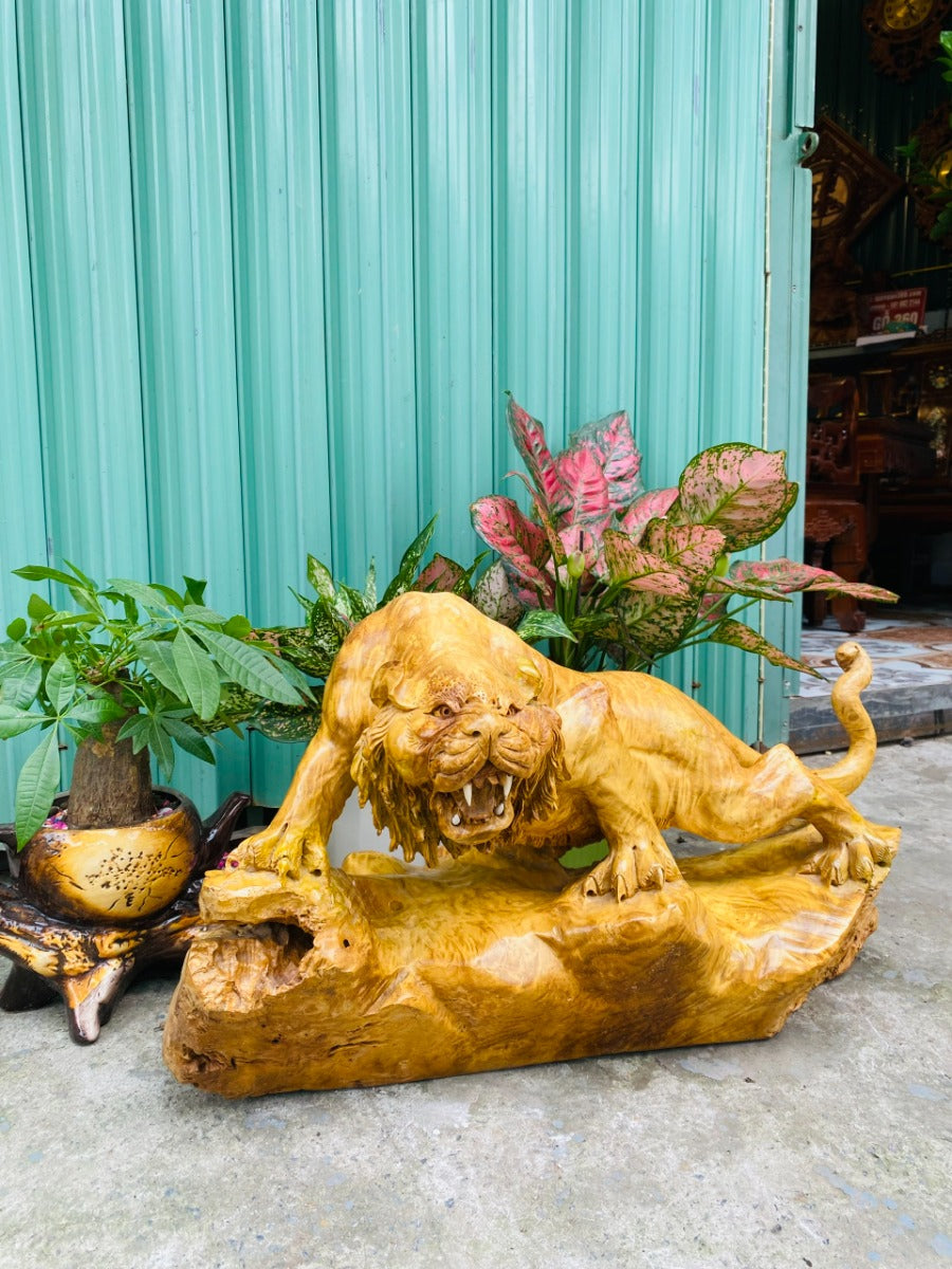 Tượng Linh Vật Hổ Gỗ Nu Kháo Vàng