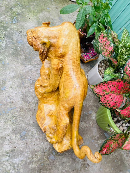 Tượng Linh Vật Hổ Gỗ Nu Kháo Vàng