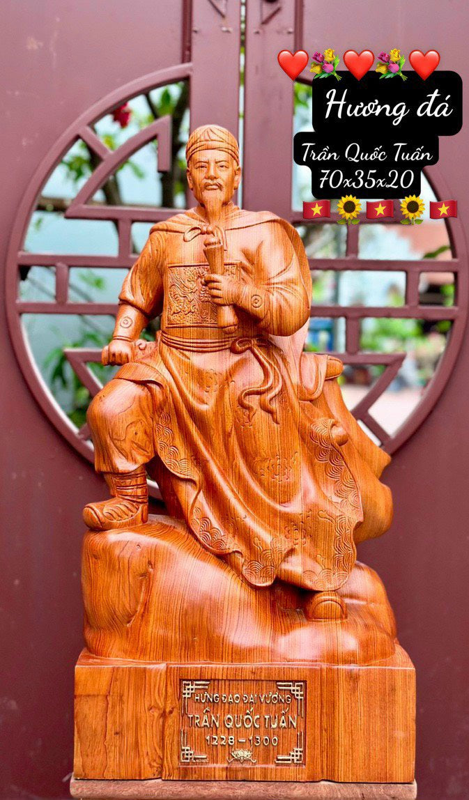 Tượng Hưng Đạo Vương - Trần Quốc Tuấn Cao 70 Gỗ Hương Đá