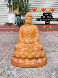 Tượng Phật Bổn Sư Thích Ca Tọa Đài Sen - Gỗ Gõ Pachi  Nguyên Khối