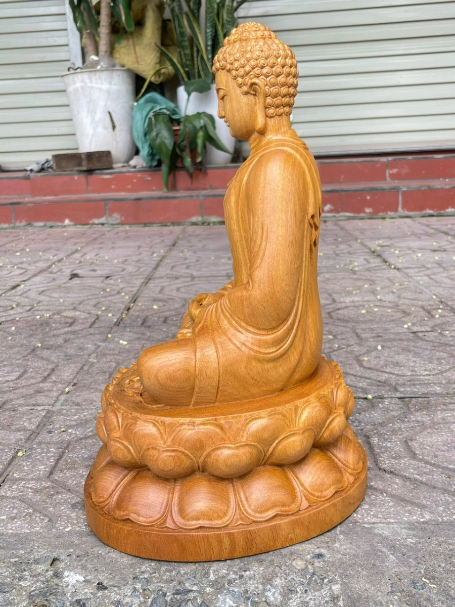 Tượng Phật Bổn Sư Thích Ca Tọa Đài Sen - Gỗ Gõ Pachi  Nguyên Khối