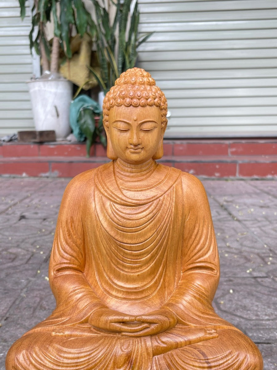 Tượng Phật Bổn Sư Thích Ca Tọa Đài Sen - Gỗ Gõ Pachi  Nguyên Khối