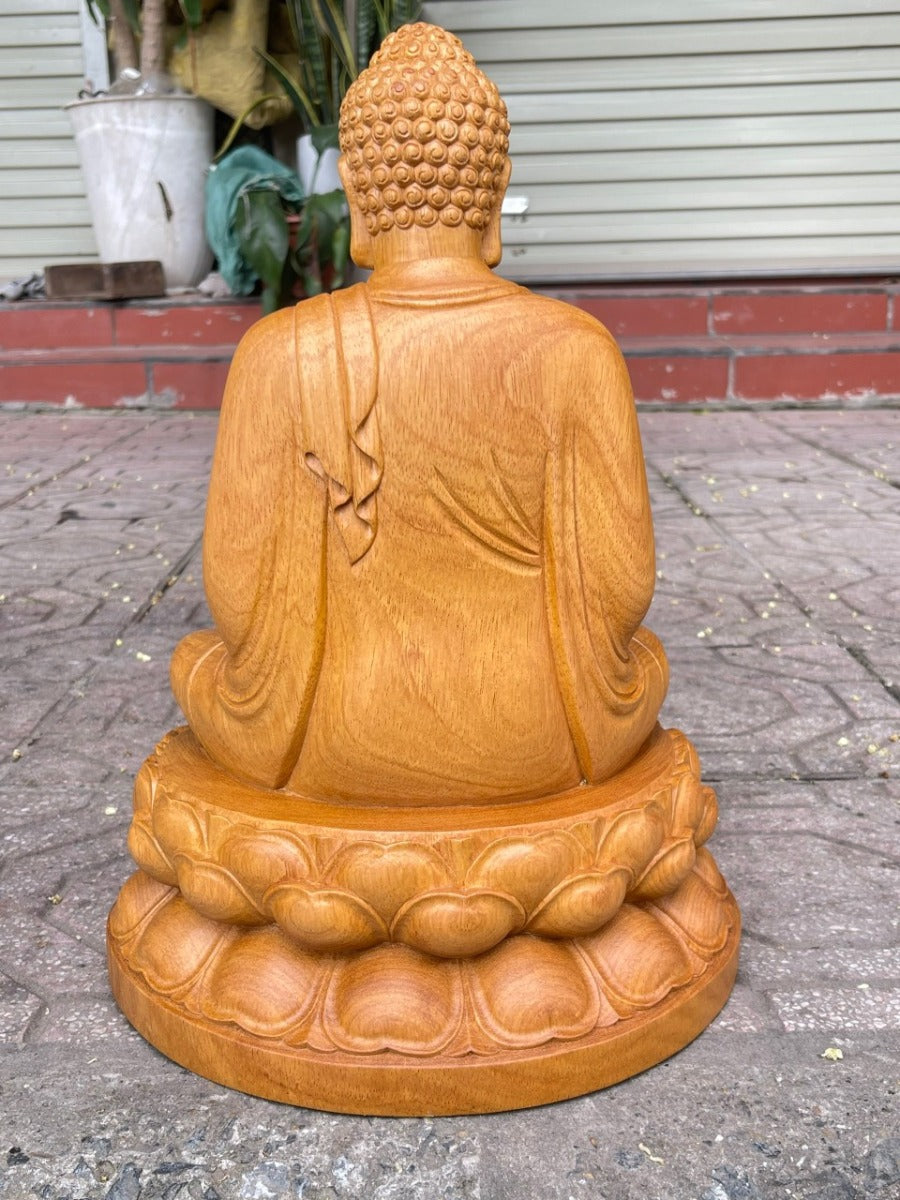 Tượng Phật Bổn Sư Thích Ca Tọa Đài Sen - Gỗ Gõ Pachi  Nguyên Khối