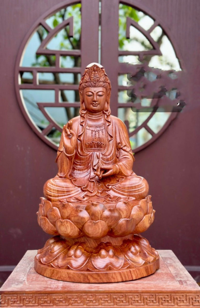 Tượng Bồ Tát Quan Âm Tọa Đài Sen Cao 50cm Cao Cấp