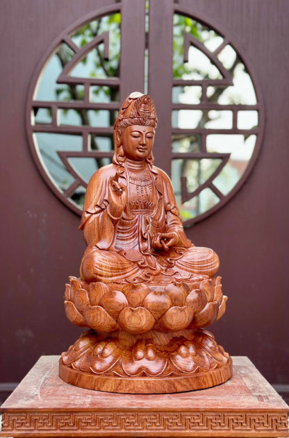 Tượng Bồ Tát Quan Âm Tọa Đài Sen Cao 50cm Cao Cấp