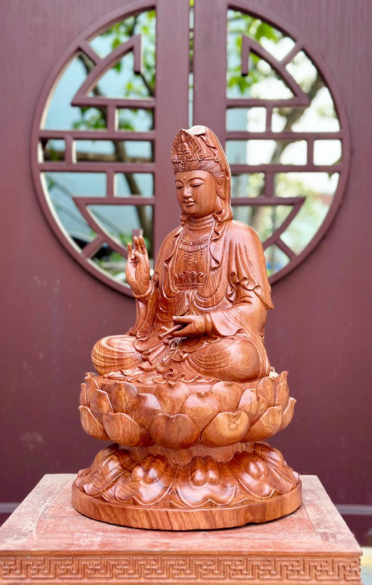 Tượng Bồ Tát Quan Âm Tọa Đài Sen Cao 50cm Cao Cấp