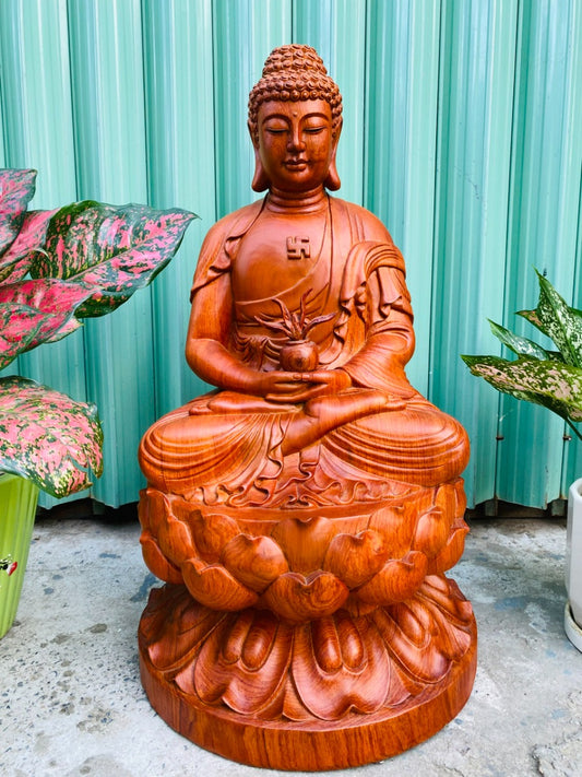 Tượng Phật Dược Sư Ngồi Đài Sen Gỗ Hương Cao 61