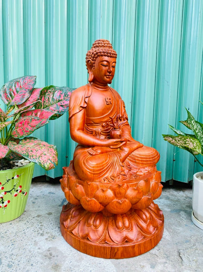 Tượng Phật Dược Sư Ngồi Đài Sen Gỗ Hương Cao 61