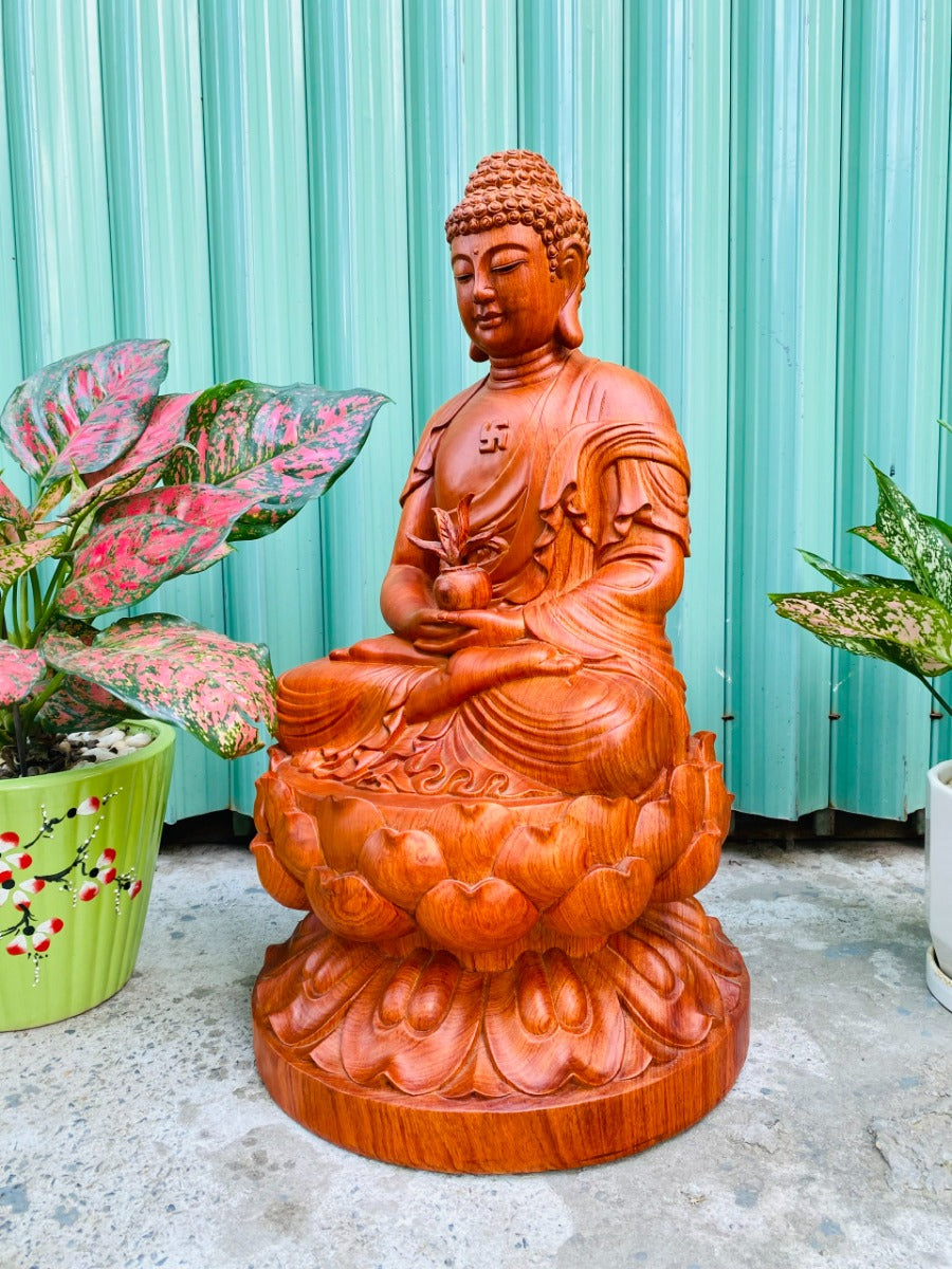 Tượng Phật Dược Sư Ngồi Đài Sen Gỗ Hương Cao 61