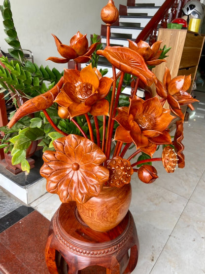 Bình Hoa Sen 17 Cành Gỗ Hương Đá