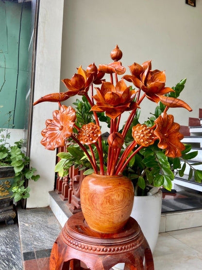 Bình Hoa Sen 17 Cành Gỗ Hương Đá