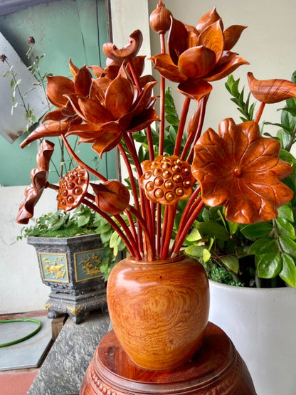 Bình Hoa Sen 17 Cành Gỗ Hương Đá