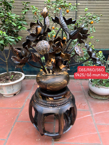 Bình Hoa Sen Gỗ Mun Hoa Cao Cấp