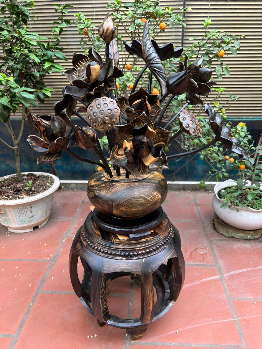Bình Hoa Sen Gỗ Mun Hoa Cao Cấp