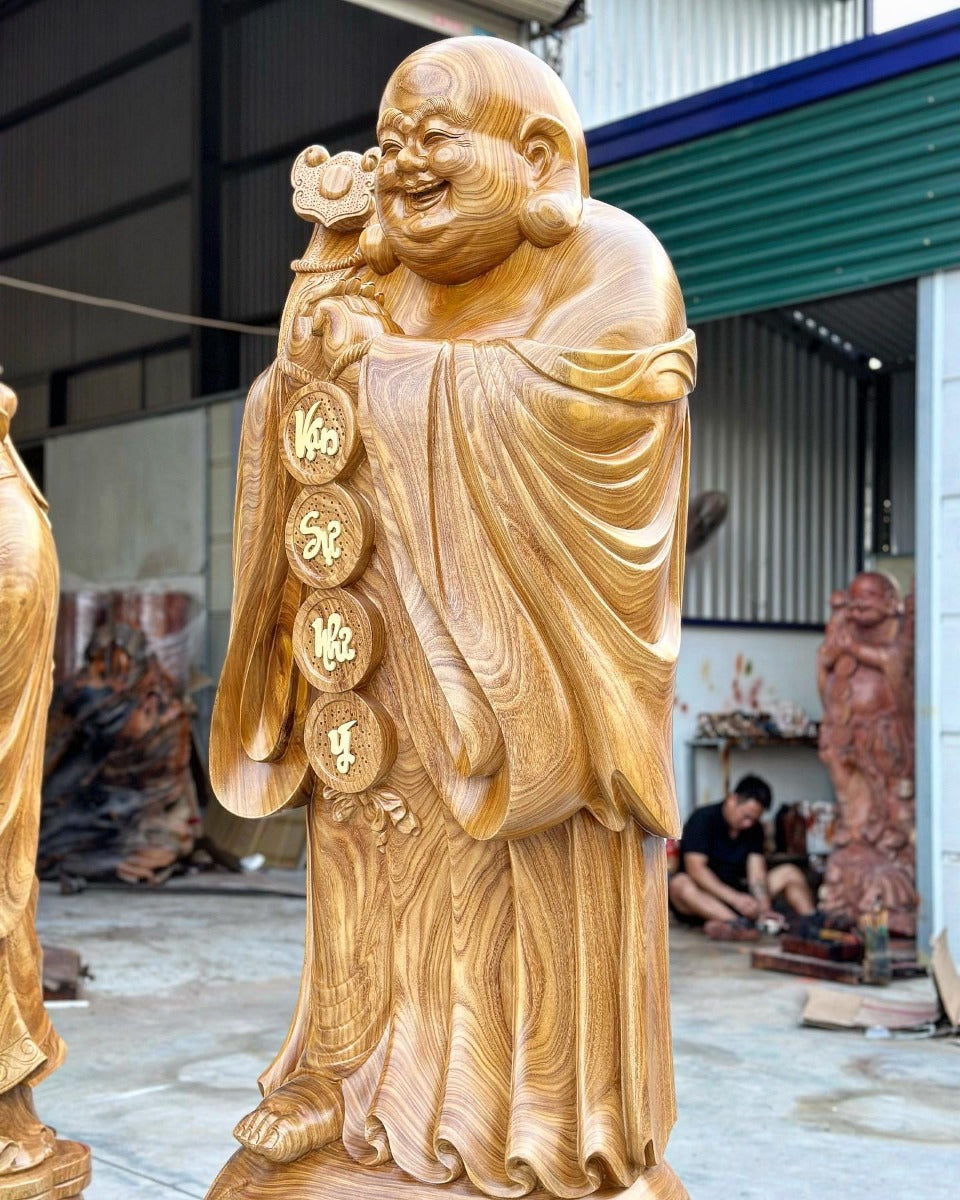 Tượng Phật Di Lặc Chúc Phúc Cầm Gậy Như Ý - Gỗ Cẩm Vàng Cao 2m