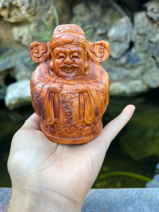 Tượng Thần Tài Gỗ Sưa Đỏ Bắc Để Ô Tô - Trang Trí