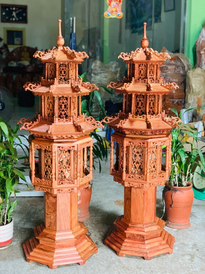 Cặp Đèn Thờ Tháp 3 Tầng Gỗ Hương Cao Cấp Cao 127cm