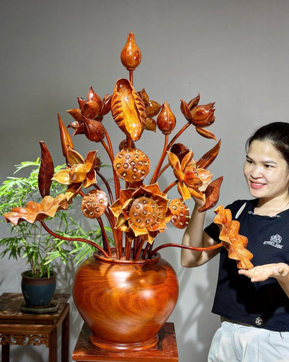 Bình Hoa Sen Gỗ Hương Đỏ  23 Cành