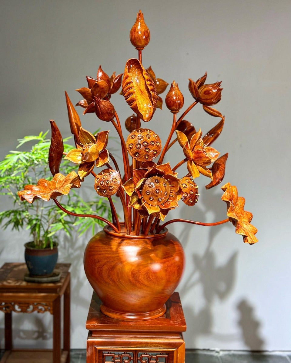 Bình Hoa Sen Gỗ Hương Đỏ  23 Cành