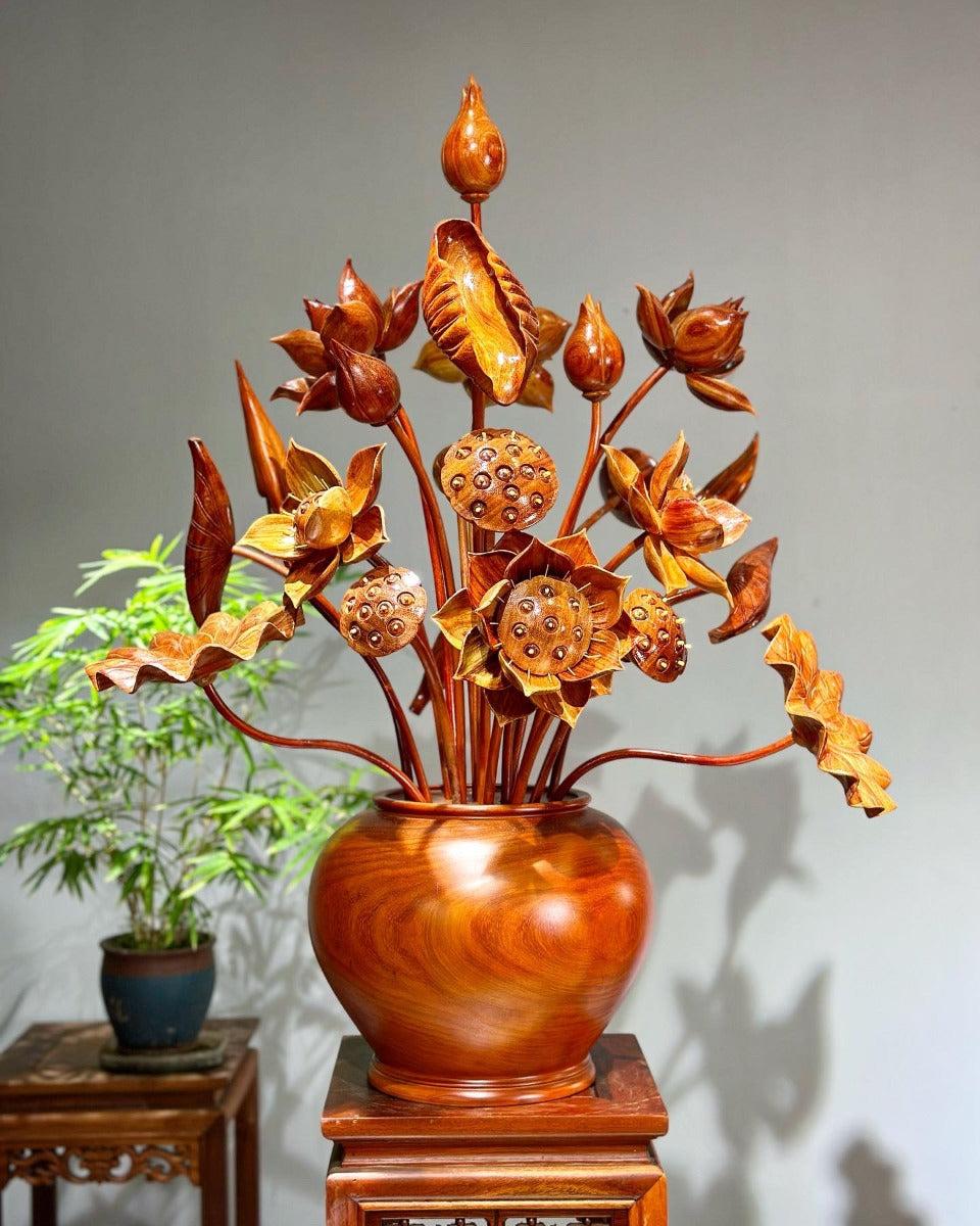 Bình Hoa Sen Gỗ Hương Đỏ  23 Cành