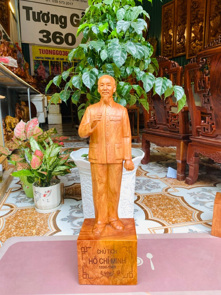 Tượng Chân Dung Toàn Thân Bác Hồ - Hồ Chí Minh Cao 70 Gỗ Hương