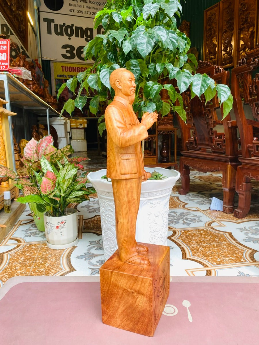 Tượng Chân Dung Toàn Thân Bác Hồ - Hồ Chí Minh Cao 70 Gỗ Hương