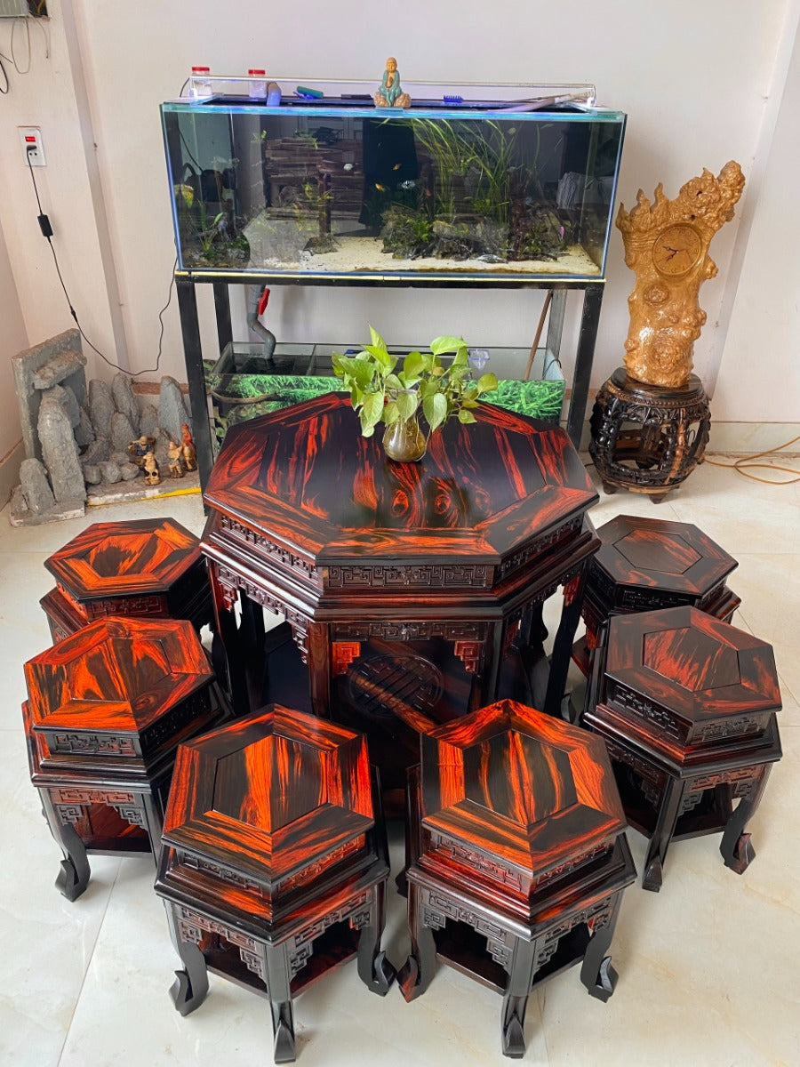 Bộ Đôn Bàn Lục Giác Gỗ Trắc