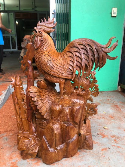 Tượng Gia Đình Gà Gỗ Hương Việt Cao 98cm
