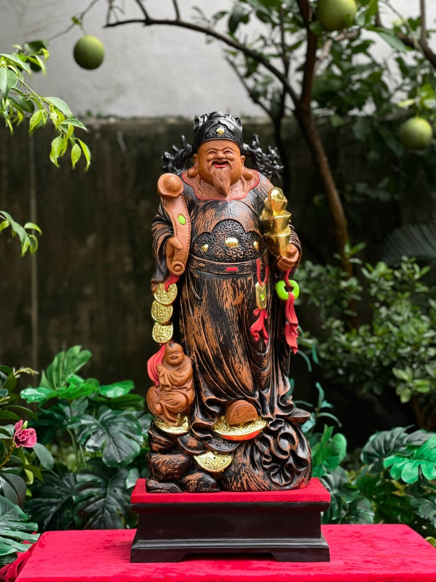 Tượng Gỗ Thần Tài Gỗ Bách Xanh Cao 70cm