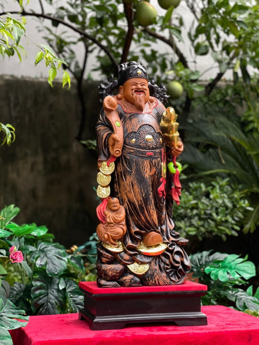 Tượng Gỗ Thần Tài Gỗ Bách Xanh Cao 70cm