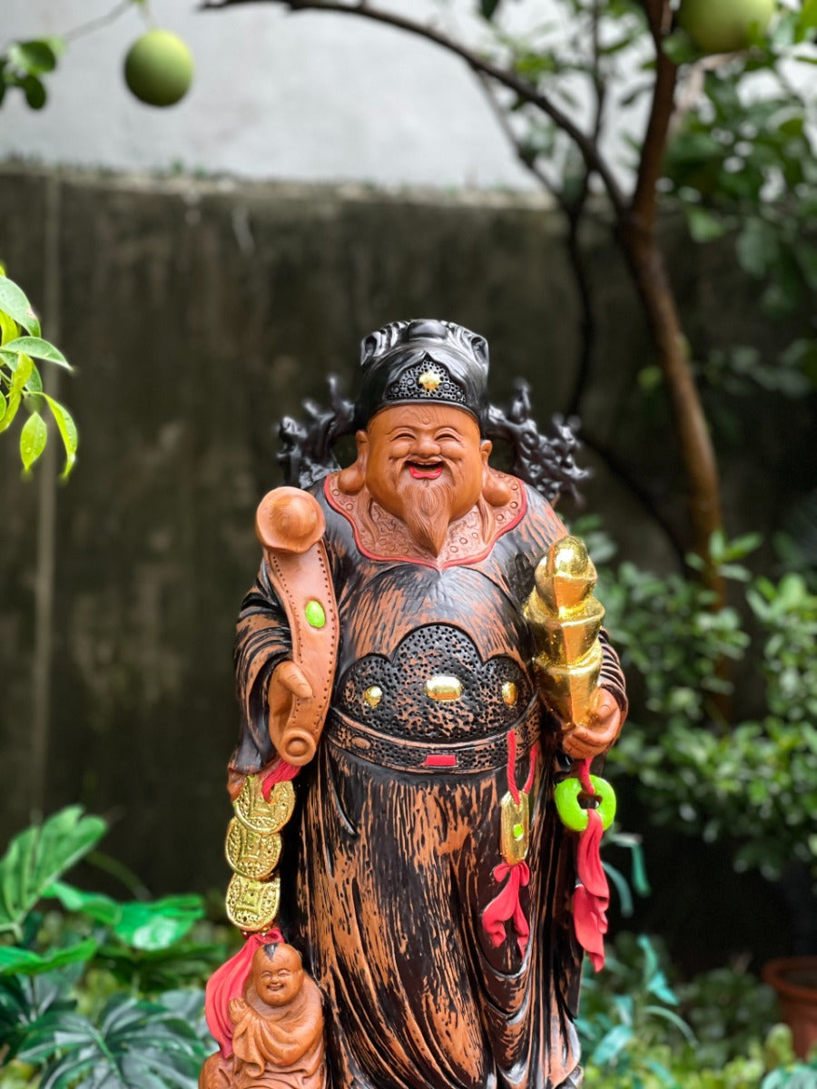 Tượng Gỗ Thần Tài Gỗ Bách Xanh Cao 70cm
