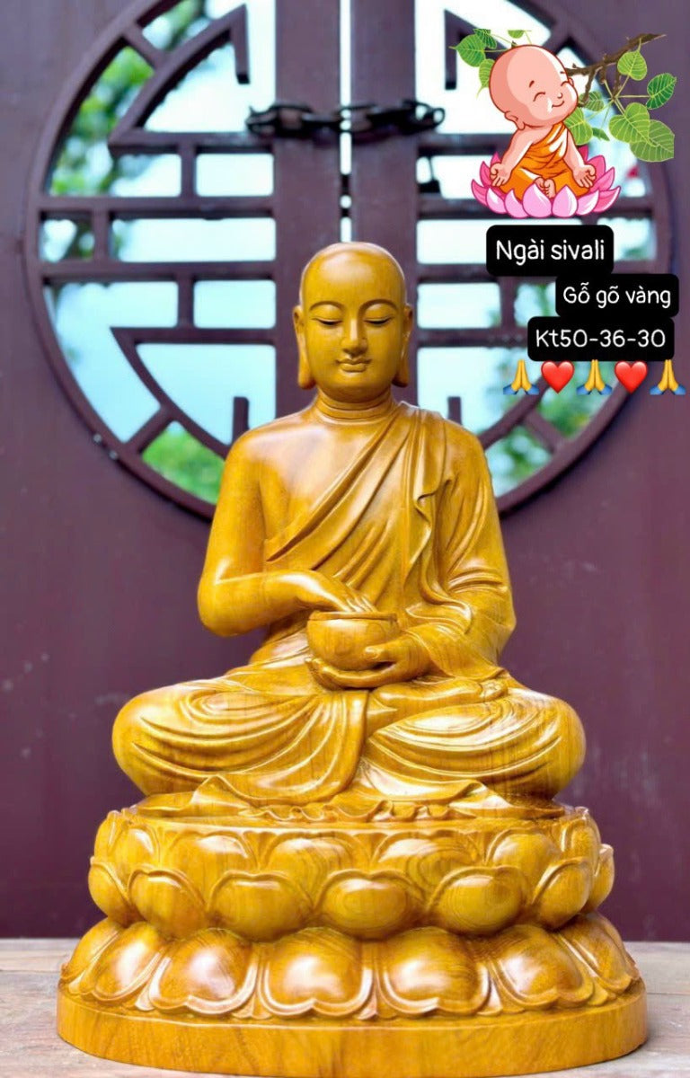 Tượng Thánh Tăng Si Va Li Gỗ Gõ Vàng Cao 50cm