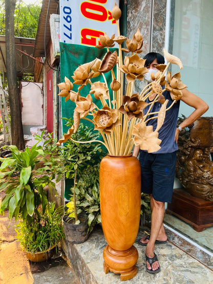 Bình Hoa Sen Gỗ Ngọc Am 35 Bông Cao 92cm