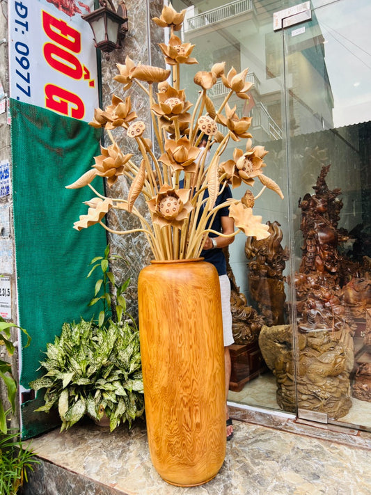 Bình Hoa Sen Gỗ Ngọc Am Khủng Cao 210cm