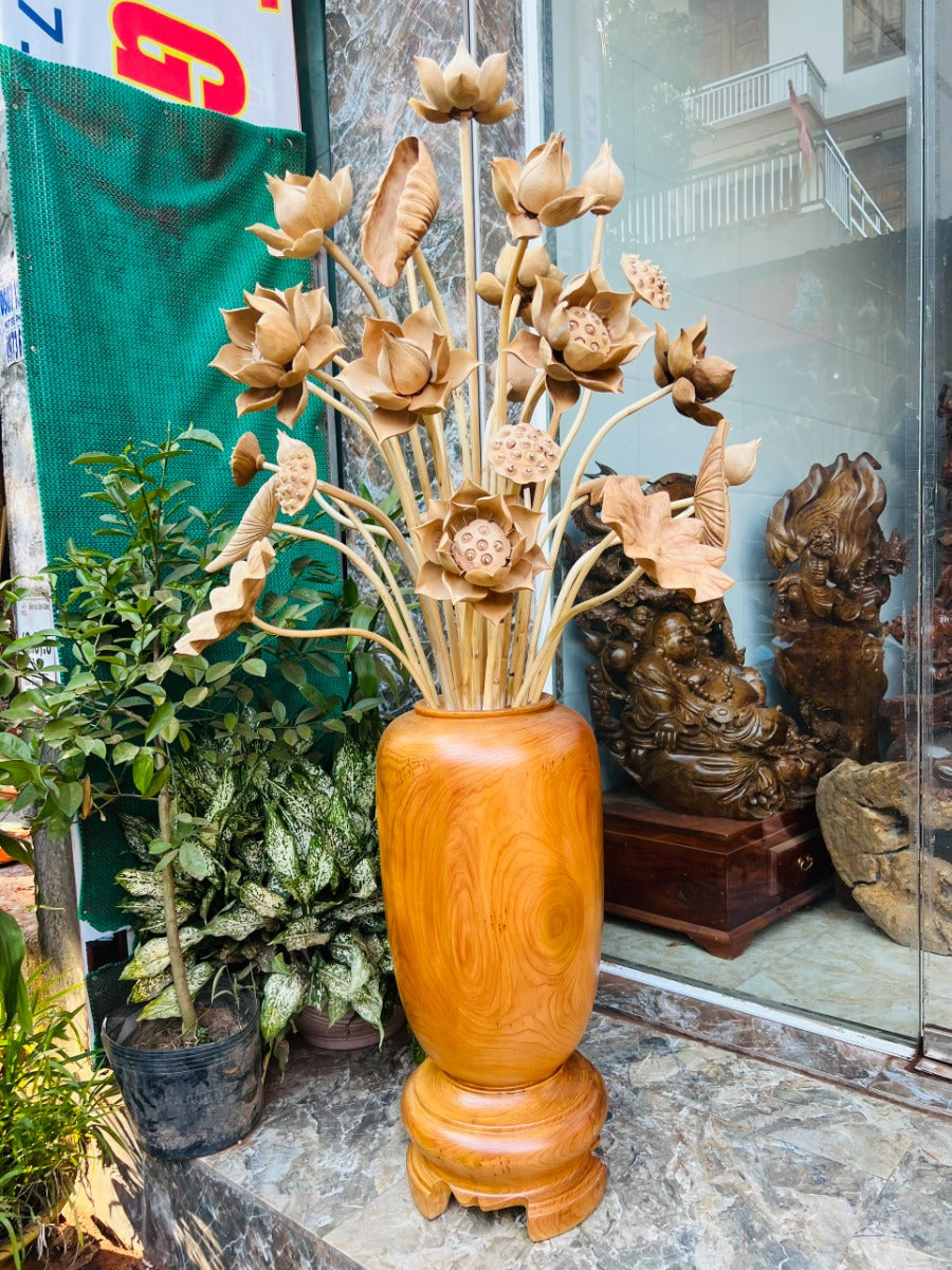 Bình Hoa Sen Gỗ Ngọc Am 30 Bông - Bình Cao 79